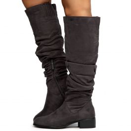 Trixie-03 Below The Knee Boots Grey Suede Grey Suede