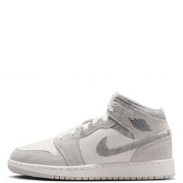 Grade-School Air Jordan 1 Mid SE Neutral Grey/Smoke Grey-Sail Neutral Grey/Smoke Grey-Sail