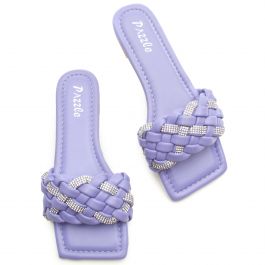 Frenzy-03 Squared Toe Sandals Purple Purple