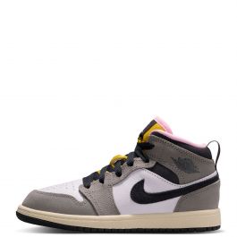 Pre-School Jordan 1 Mid SE White/Oil Grey-Cave Stone-Dark Sulfur White/Oil Grey-Cave Stone-Dark Sulfur