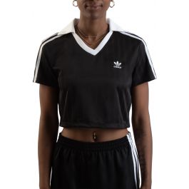 ★ adidas★ Football Jacquard V-Neck Crop Polo Shirt Black Adidas - Football Jacquard V-Neck Crop Polo Shirt in Black