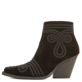 Jeffrey Campbell Gatlin-EMB Black Suede Heeled Booties BLACK BLACK