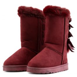 Viviana-R001 Fur Booties W/ Bows Maroon Maroon