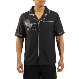 Peace Woven Button-Down Shirt  Black Black