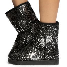 ladies black sequin boots