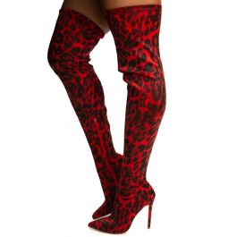 Gisele-7B Thigh High Heel Boot Red Leopard