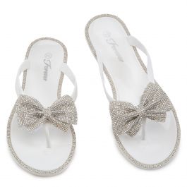 Lucid-13 Rhinestone Flip Flop Sandals White White
