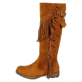 Knee High Fringe Pocket Boot Riley-01 Tan Tan