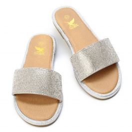 Zoe-1 Rhinestone Flat Sandal Silver Silver