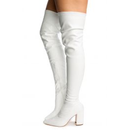 Katana-2 Thigh High Boot White Pu White Pu