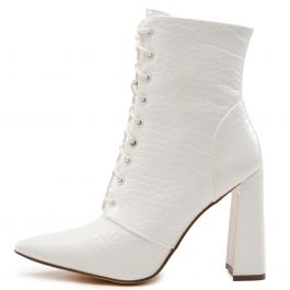 Milano-1 Lace-Up Block Heel Bootie White Croc White Croc
