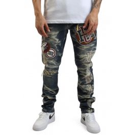 SMOKE RISE Varsity Patch Jeans JP24545SK-CLYDE - Shiekh