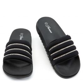 Delma-1 Rhinestone Slides Black Black
