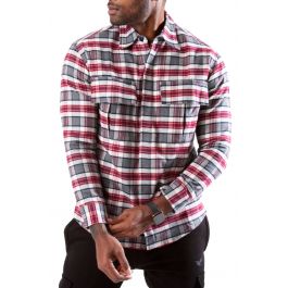 Button Down Flannel Grey-Burgundy-White
