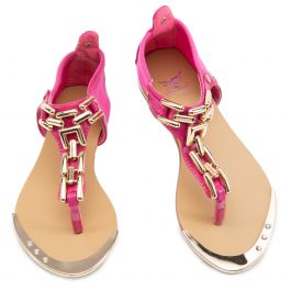 (PS) Tyler-18K Gold Chain Flat Sandal Black Black