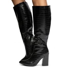 Desi-3 Mid-Calf Croc Boots Black Black