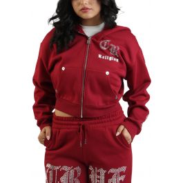 TRUE RELIGION Crystal Logo Cropped Zip-Up Hoodie 209516-1001 - Shiekh