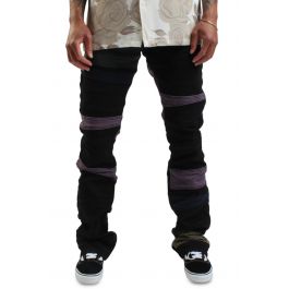 Color Panel Stacked Flare Jean  Black Black