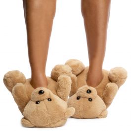 Plush-01 Bear Fuzzy Slippers Brown Brown