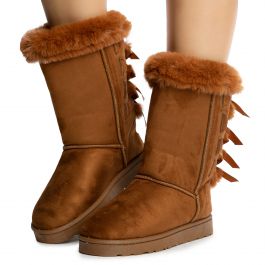 Viviana-R001 Fur Booties W/ Bows Camel Suede Camel Suede