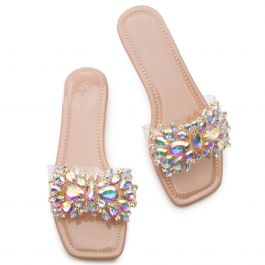 Shinee-3 Flat Rhinestone Sandals Nude Nude