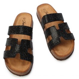 Berk-32 Rhinestones Sandal Black Black