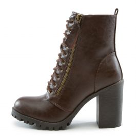 FD Malia Lace Up Heel Bootie Brown Pu Brown Pu