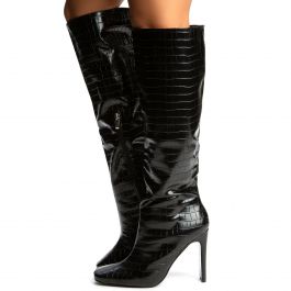 Tequila-1 Knee High Heel Boot Black Croc Black Croc