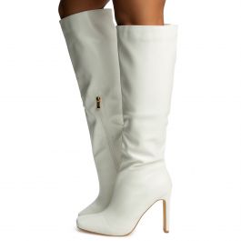 Tequila-1 Knee High Heel Boot White Pu White Pu