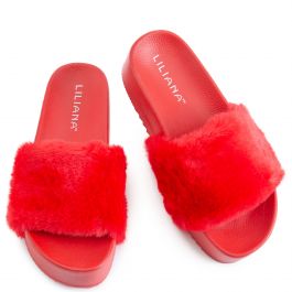 Issy-2 Furry Platform Slides Red Red
