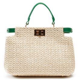 Faux Straw Top Handle Crossbody Bag Green Green
