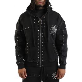 Crystal Star Zip-Up Hoodie Black Black