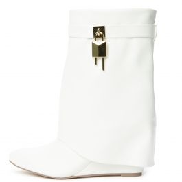 Mutto-2 Drape Mid-Calf Wedge Boot White White