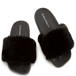 Madelle-01 Fur Slides Black Fur Black Fur
