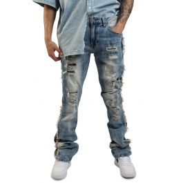 dydoshop HeavenSent Loose jeans シズニルック SMOKE RISE Hillside Taped Stack Jeans JP24113SK-BLUE - Shiekh
