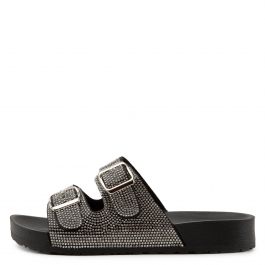 Espen Rhinestone Slides Black Black