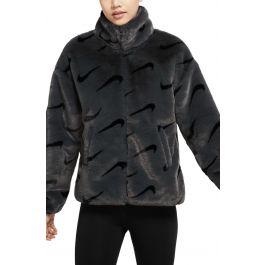 Women's Sportswear Plush Printed Faux Fur Jacket Dk Smoke Grey/Black/Black