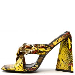Dreamy-1 Gold Chain Dress High Heel Yellow Snake Yellow Snake