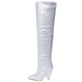 Nano-1 Rhinestone High Heel Boots Silver Silver