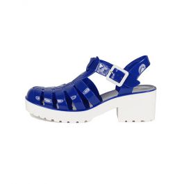 Strawberry-01 Low Heel Jelly Sandal Blue/White Blue/White