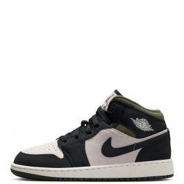 Grade-School Air Jordan 1 Mid Lt Orewood Brn/Off Noir-Medium Olive Lt Orewood Brn/Off Noir-Medium Olive