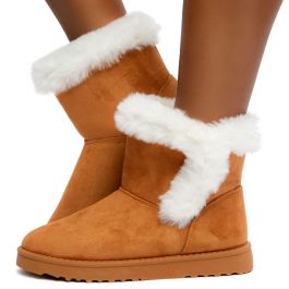 Ariana Faux Fur Booties Camel/White Camel/White
