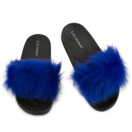K-FANZZY-1A KIDS MULTI-COLORED REAL FUR SLIDES