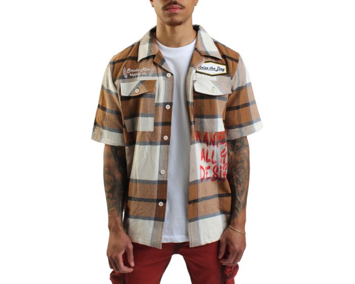 SMOKE RISE Plaid Graphic Shirt WH23292EB-RUST - Shiekh