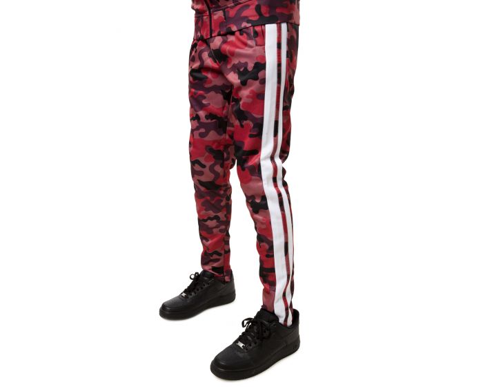 red and white striped track pants