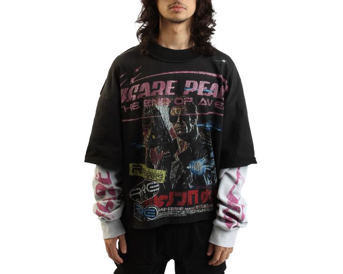 RARE PEACE Cypher Graphic Crop Long Sleeve T-shirt RK5068-BLK - Shiekh