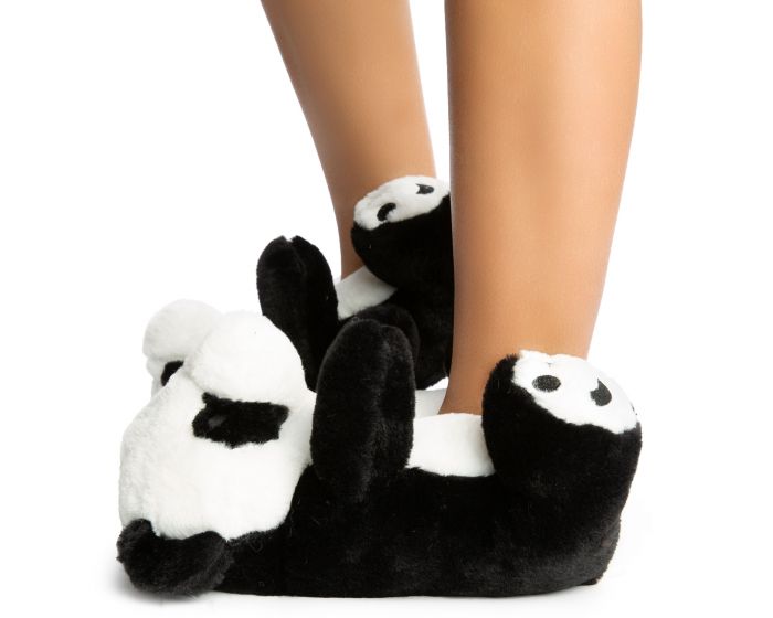 thumbnail image 2 of Everberry Fuzzy Panda Slippers - Black & White Plush Animal House Shoes For Men & Women (One Size Fits Most) 2 of 5