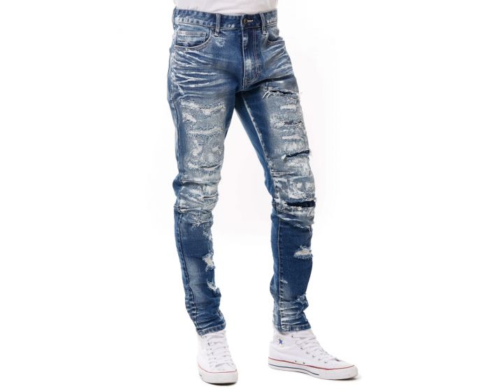 SMOKE RISE Keef Shredded Jeans JP20126-BLSHBL - Shiekh