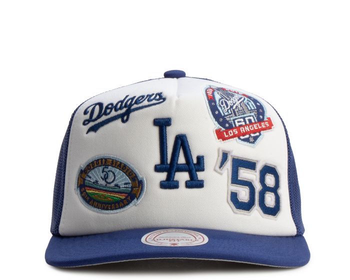 【MLB】 Striped Summer Hat / 追跡付 MITCHELL AND NESS MLB Los Angeles Dodgers Gridlock Trucker