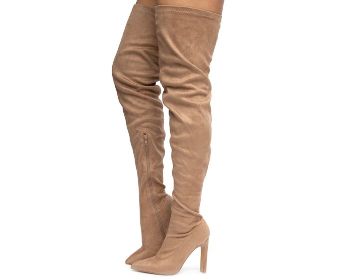 LILIANA Splice-1 Thigh High Boots SPLICE-1-TAUPE - Shiekh